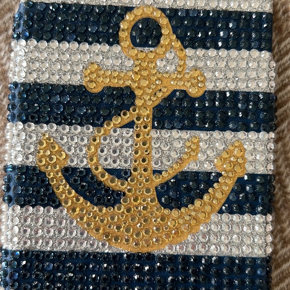 Icing iPhone 6 Plus Crystal phone case. Navy & White Striped W/Gold Anchor. EUC - Picture 6 of 6